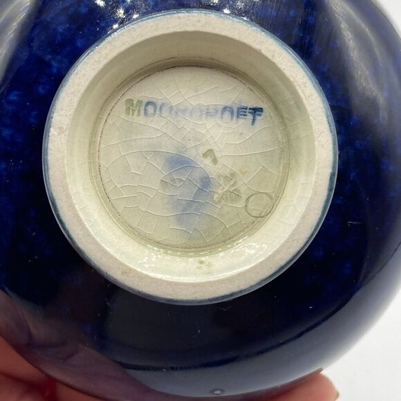 Moorcroft Art Pottery Columbine Hand Painted Blue 4.25" Footed Bowl Vintage - Picture 5 of 6